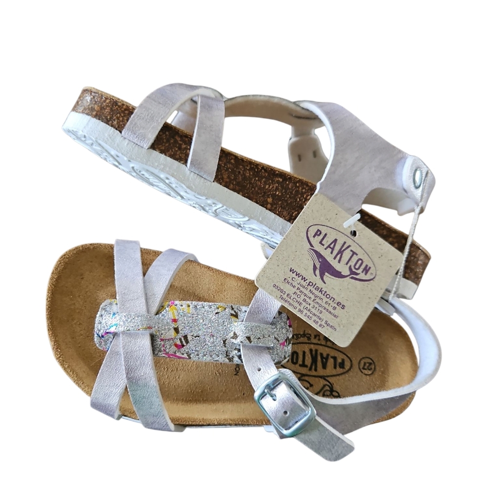 Plakton Size US 10.5 EU 27 New Girl's Glitter Sandals -‎ Sparkly Silver